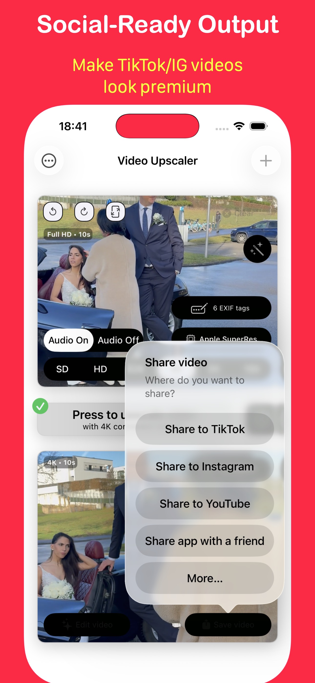 App screenshot with conversion result preview and sharing options